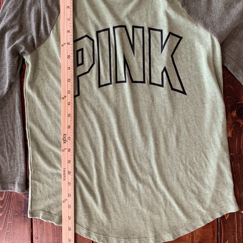 NWOT Victoria's Secret PINK Small Green & Gray 3/4 Sleeve Women's Baseball Tee - Picture 8 of 10